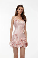 Quinty Pink Embellished Mini Dress with 3D Petals