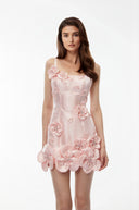 Quinty Pink Embellished Mini Dress with 3D Petals