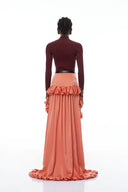 Silja Pink Ruffled High-Low Satin Skirt