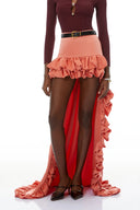 Silja Pink Ruffled High-Low Satin Skirt