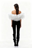 Lotta White Pleated Ruffled Organza Top