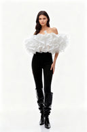 Lotta White Pleated Ruffled Organza Top