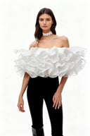 Lotta White Pleated Ruffled Organza Top