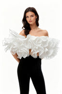 Lotta White Pleated Ruffled Organza Top