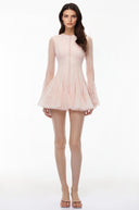 Muriel Pink Ruffled Mini Dress with Lace Panels