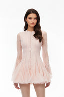 Muriel Pink Ruffled Mini Dress with Lace Panels