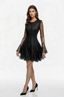 Muriel Black Ruffled Mini Dress with Lace Panels