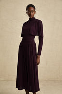 Clarisse Red Ruched Midi Dress with Flap Design Detail