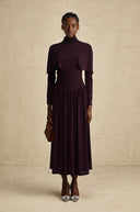 Clarisse Red Ruched Midi Dress with Flap Design Detail