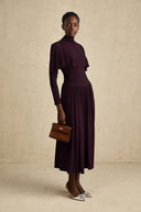 Clarisse Red Ruched Midi Dress with Flap Design Detail