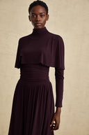 Clarisse Red Ruched Midi Dress with Flap Design Detail