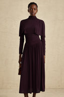 Clarisse Red Ruched Midi Dress with Flap Design Detail