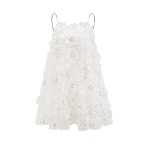Florence crystal-embellished floral mini dress in White