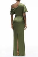 Priscilla Emerald Green One Shoulder Satin Maxi Dress