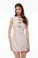 Katia Pink Sleeveless Mini Dress with Bow Buttons