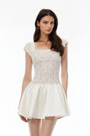 Kailani White Square Neck Mini Dress with Lace Panels