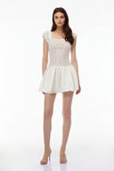 Kailani White Square Neck Mini Dress with Lace Panels