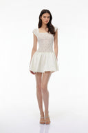 Kailani White Square Neck Mini Dress with Lace Panels