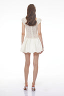 Kailani White Square Neck Mini Dress with Lace Panels