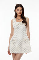 Quinty White Square Neck Polka Dot Mini Dress