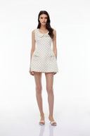 Quinty White Square Neck Polka Dot Mini Dress