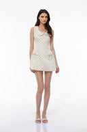 Quinty White Square Neck Polka Dot Mini Dress