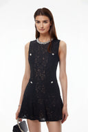 Justine Black Round Neck Floral Lace Mini Dress
