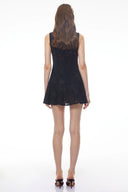 Justine Black Round Neck Floral Lace Mini Dress