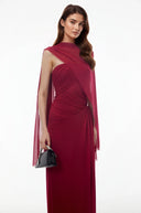 Jacinthe Red Off Shoulder Ruched Maxi Dress
