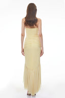 Fernande Butter Yellow Halterneck Ruched Maxi Dress