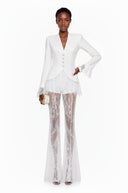 Cécile White Lace Trim Blazer & Sheer Lace Trouser Set