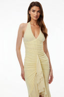 Fernande Butter Yellow Halterneck Ruched Maxi Dress
