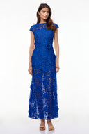 Jocelyne Blue Floral Appliqué Maxi Dress witn Cut-Outs