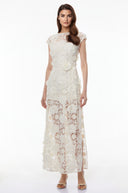 Jocelyne White Floral Appliqué Maxi Dress witn Cut-Outs