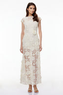 Jocelyne White Floral Appliqué Maxi Dress witn Cut-Outs