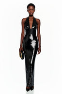 Narcisse Black Plunge Neck Halterneck Sequin Maxi Dress