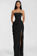 Kaylin Black Ruched Maxi Dress with Cross Front