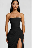 Kaylin Black Ruched Maxi Dress with Cross Front