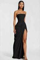 Kaylin Black Ruched Maxi Dress with Cross Front