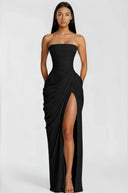 Kaylin Black Ruched Maxi Dress with Cross Front