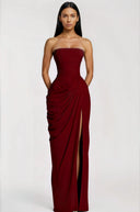 Kaylin Burgundy Ruched Maxi Dress with Cross Front