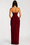 Kaylin Burgundy Ruched Maxi Dress with Cross Front