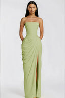 Kaylin Green Ruched Maxi Dress with Cross Front