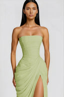 Kaylin Green Ruched Maxi Dress with Cross Front