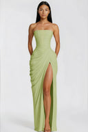 Kaylin Green Ruched Maxi Dress with Cross Front