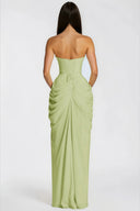 Kaylin Green Ruched Maxi Dress with Cross Front