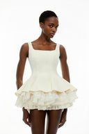 Stella White Square Neck Ruffled Mini Dress