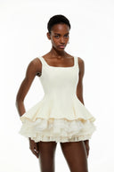 Stella White Square Neck Ruffled Mini Dress