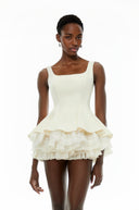 Stella White Square Neck Ruffled Mini Dress