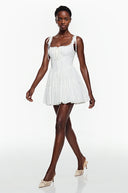Léonie White Ruffled Lace Mini Dress